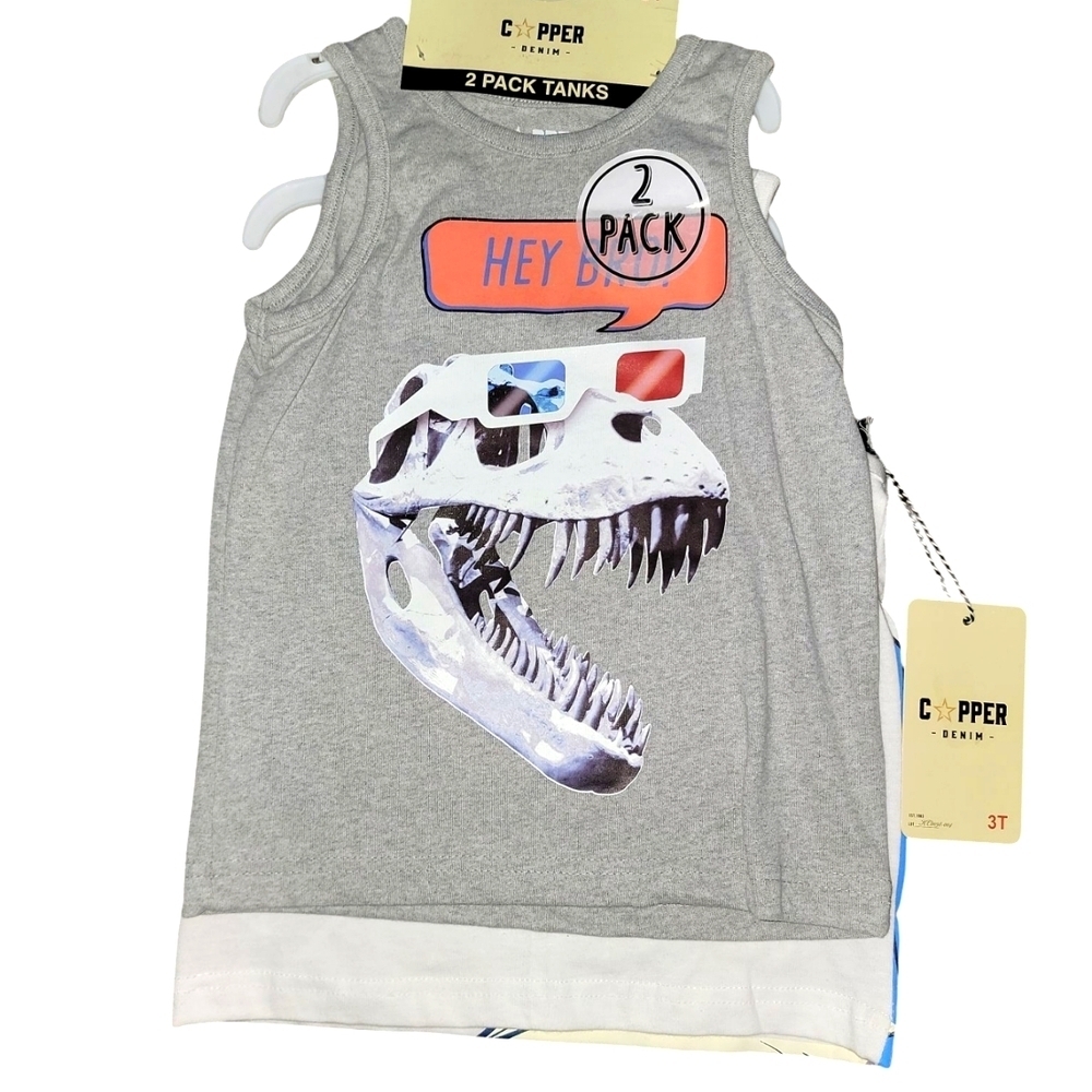 Copper Denim Size 3T 2 Pack Tank Tops Shark Graphic & Dinosaur Skull Graphic